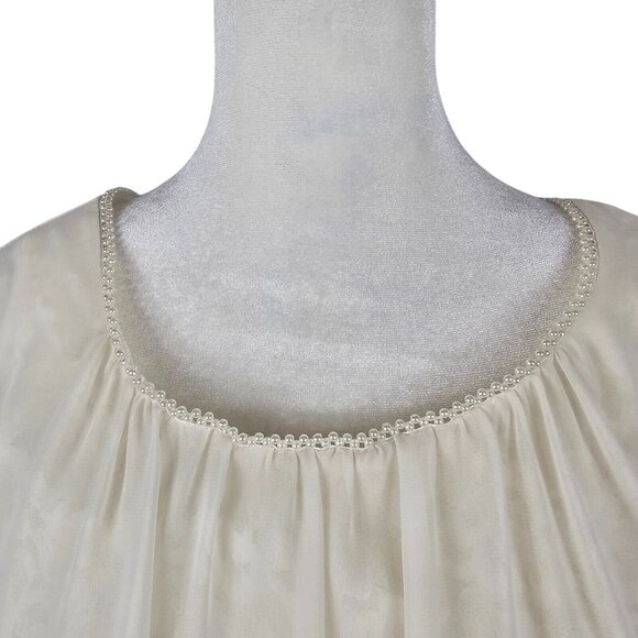 Blouse Top US 4 Ivory Lace Sheer Elegant Overlay Pearl Neck Trim Joseph Ribkoff - Picture 13 of 16